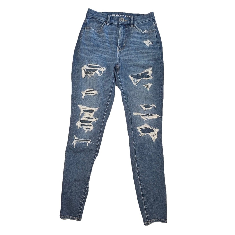 American Eagle‎ Dream Jean High Rise Skinny Distressed Ripped 2 Regular Blue